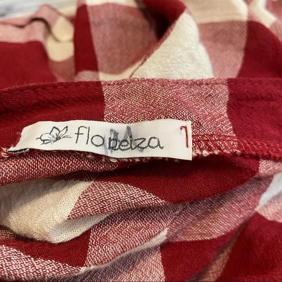 Floreiza Plaid Printed Surplice Blouse Red Sz M - Picture 4 of 6